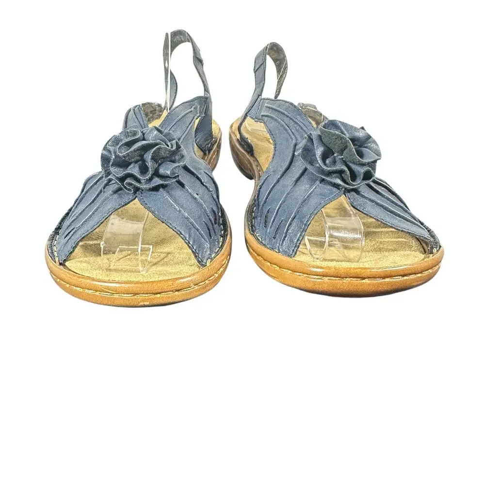 Rieker Women’s Size 39 US sz 8 Floral Toe Sandals Blue Leather Slip-On Comfort